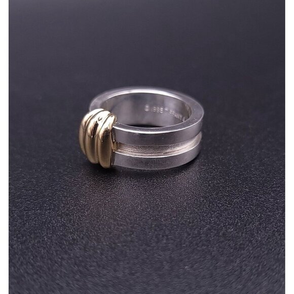 Tiffany & Co Vintage Sterling Silver 18kt Yellow Gold Atlas Groove Ring Size 5 - Picture 6 of 9